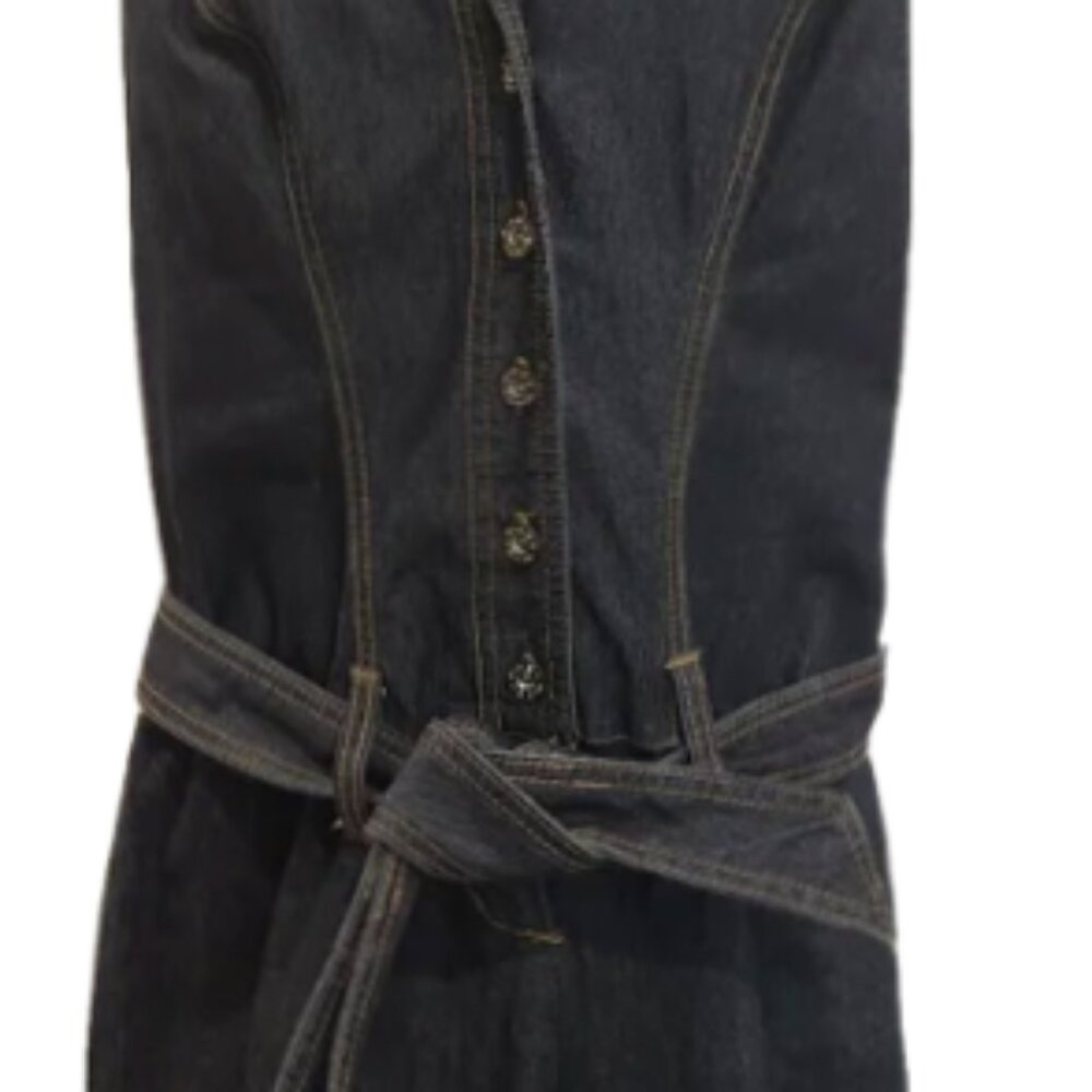 Bisou Bisou Denim Wide Leg Halter Top Belted Jumpsuit l - Picture 8 of 9